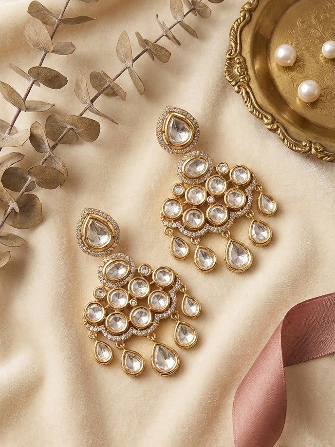 The 'Sitara' Royal Kundan & CZ Chandbali Earrings by Jalparee