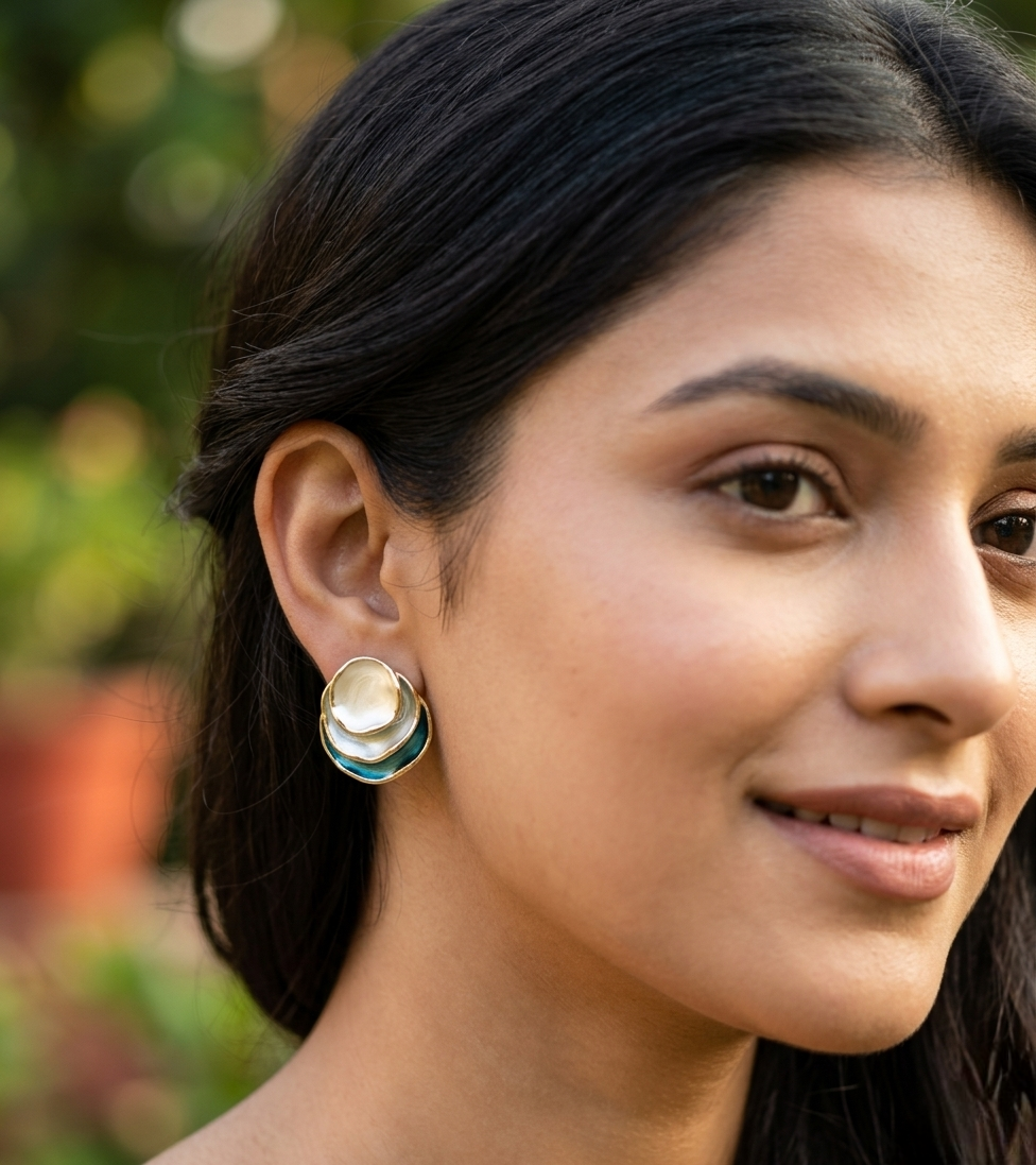 Jalparee Ocean Wave Tri-Tone Layered Stud Earrings