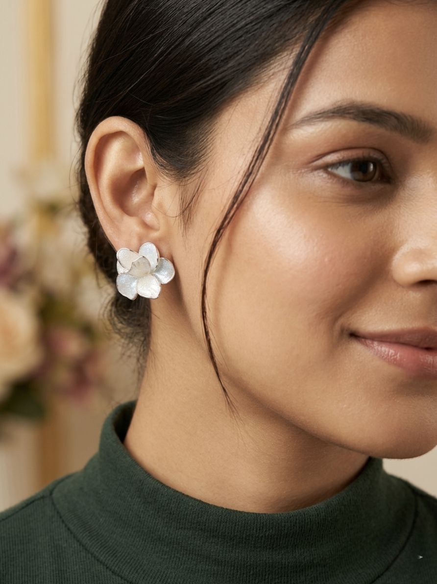 Jalparee Blooming Magnolia Floral Stud Earrings – Pastel Matte Finish Western Earrings