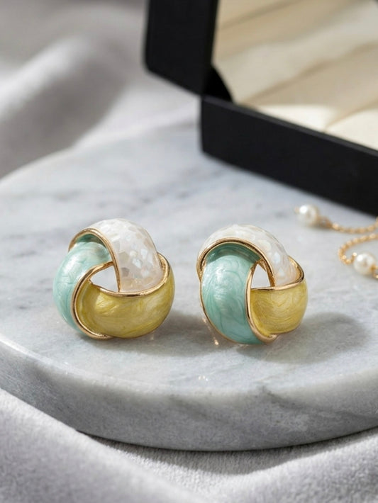 Jalparee Pastel Harmony Interlocking Knot Stud Earrings – Tricolor Western Gold-Toned Studs