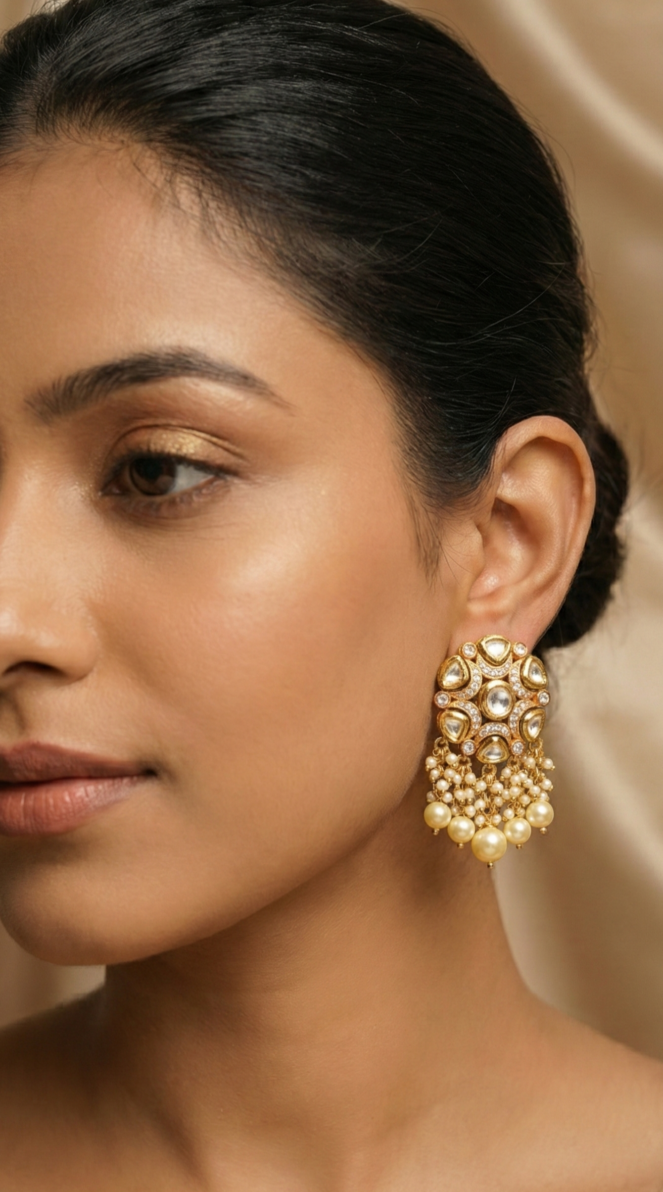 Elegant Jalparee Gold-Plated Kundan & Pearl Jhumka Earrings