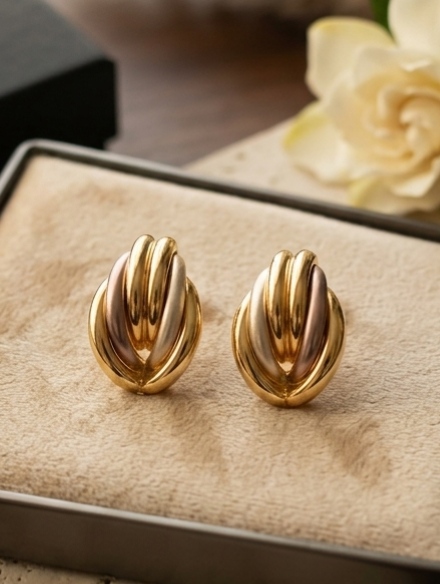 Jalparee Elegant Tri-Tone Interlocking Knot Stud Earrings – Classic Western Style