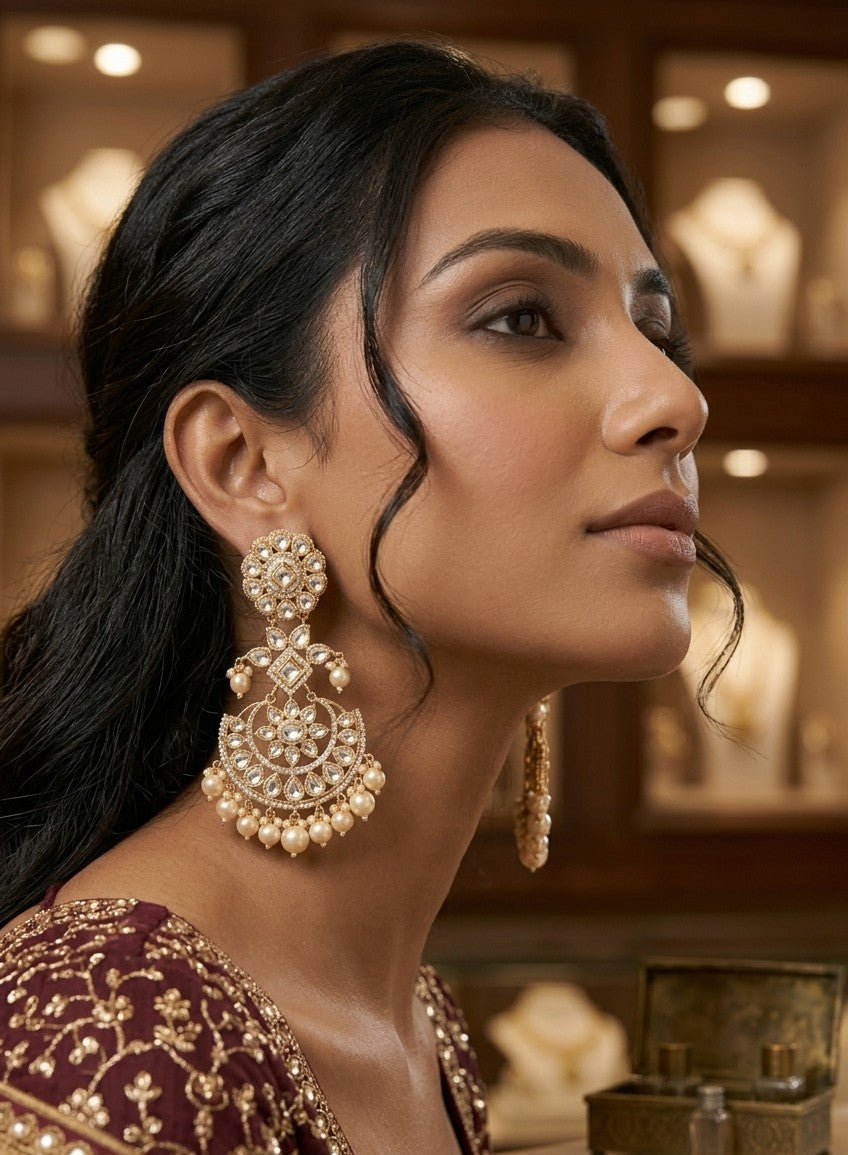 Jalparee Heritage Kundan & Pearl Jhumka Earrings