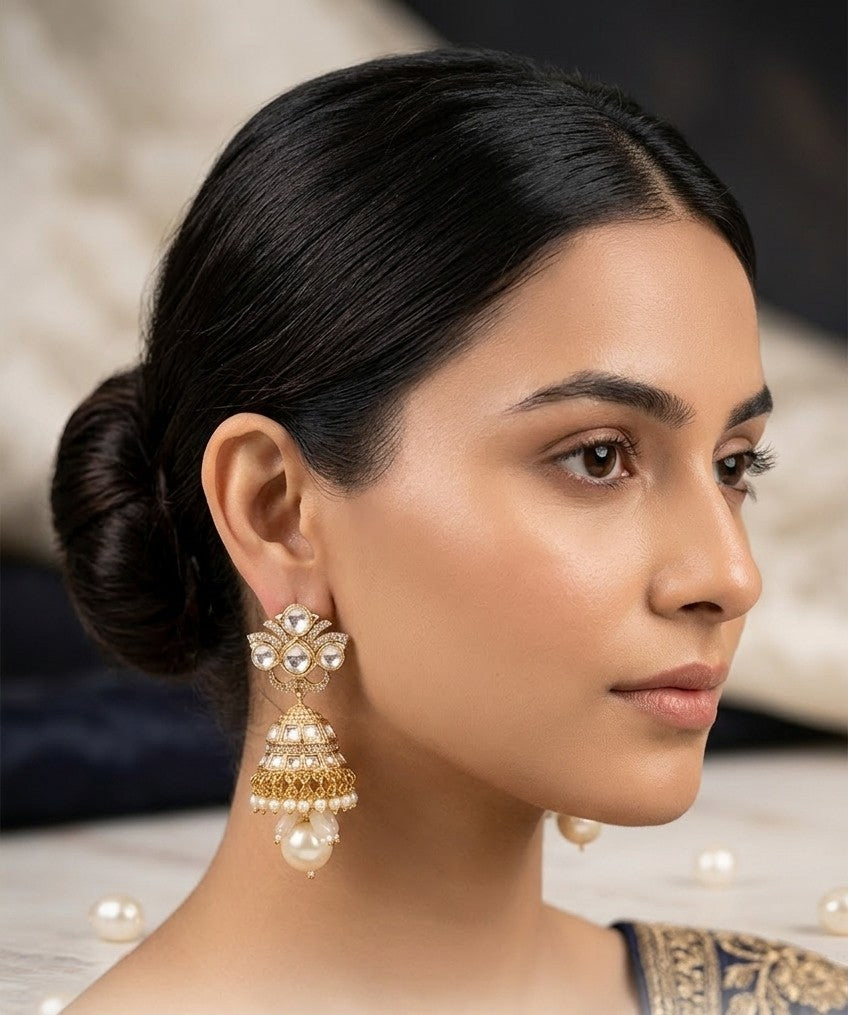 Jalparee "Aarya" Kundan & Pearl Jhumka Earrings