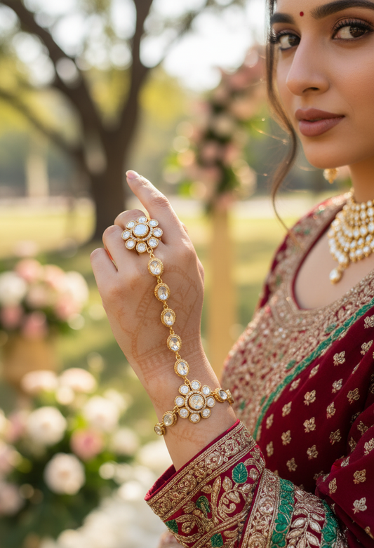 Exquisite Polki & Gold-Plated Hath Panja