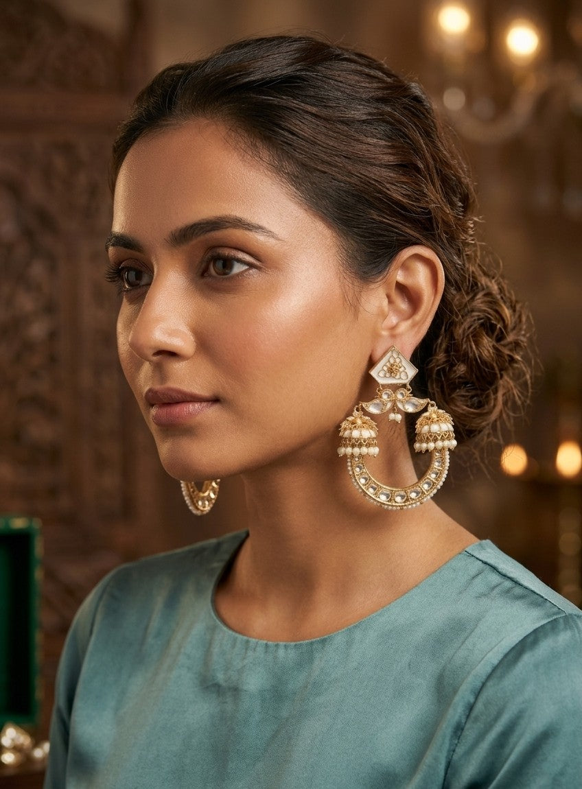 Jalparee Kundan and Pearl Jhumka Hoop Earrings (Pair) – Traditional Elegance Redefined