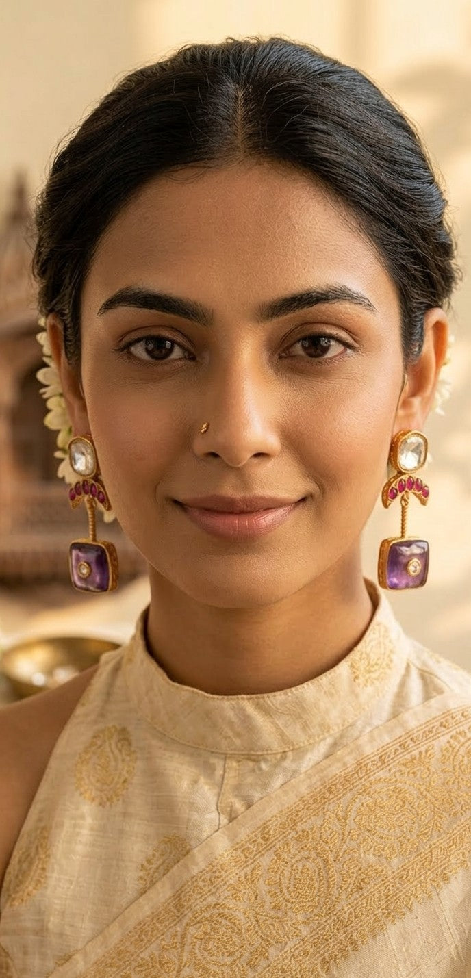 Jalparee 'Royal Amethyst' Kundan and Ruby Dangle Statement Earrings