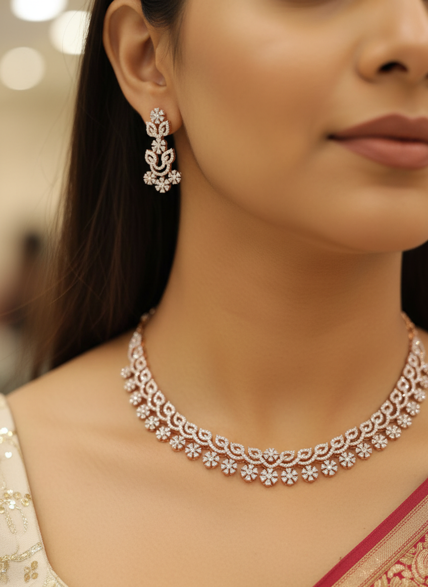 Exquisite American Diamond (AD) Choker Necklace Set