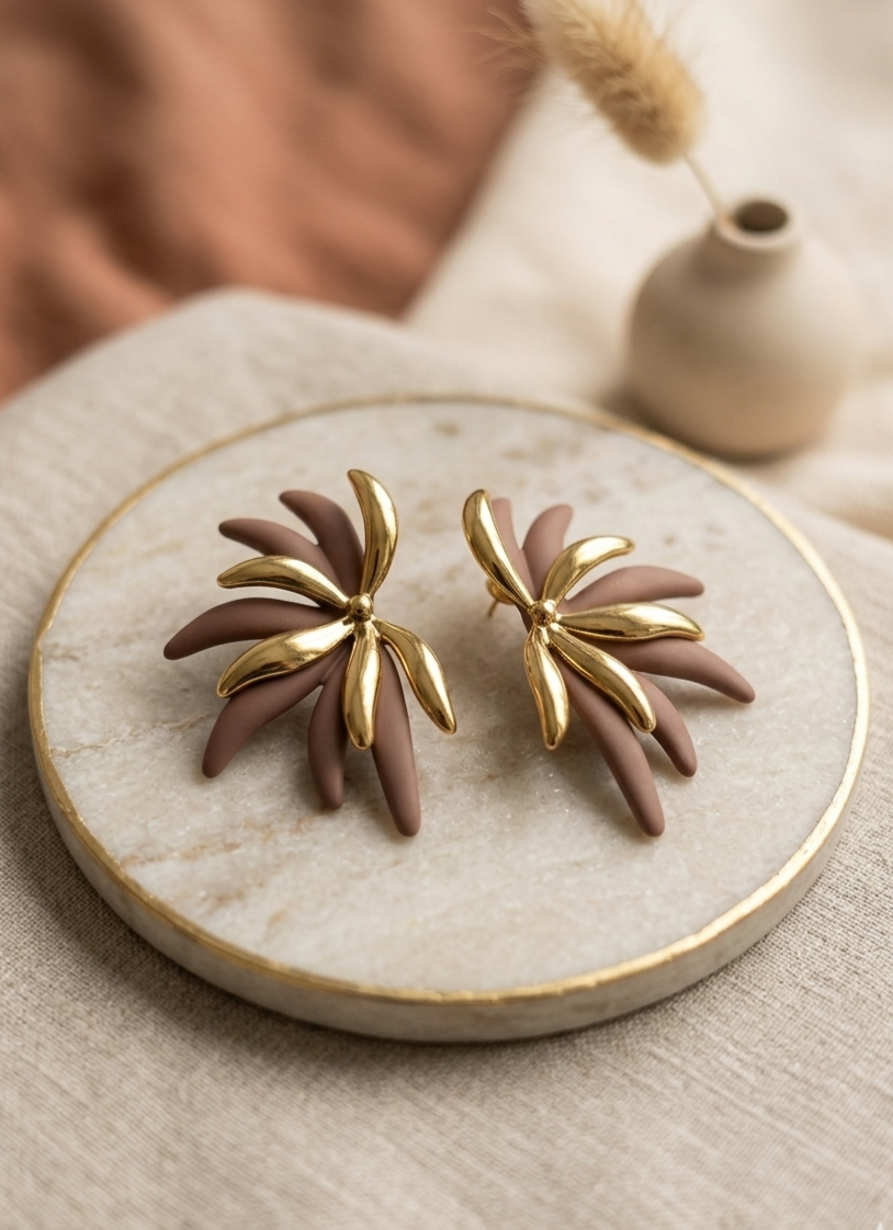 Jalparee Earthy Chic Gold-Tone Tropical Fan Earrings