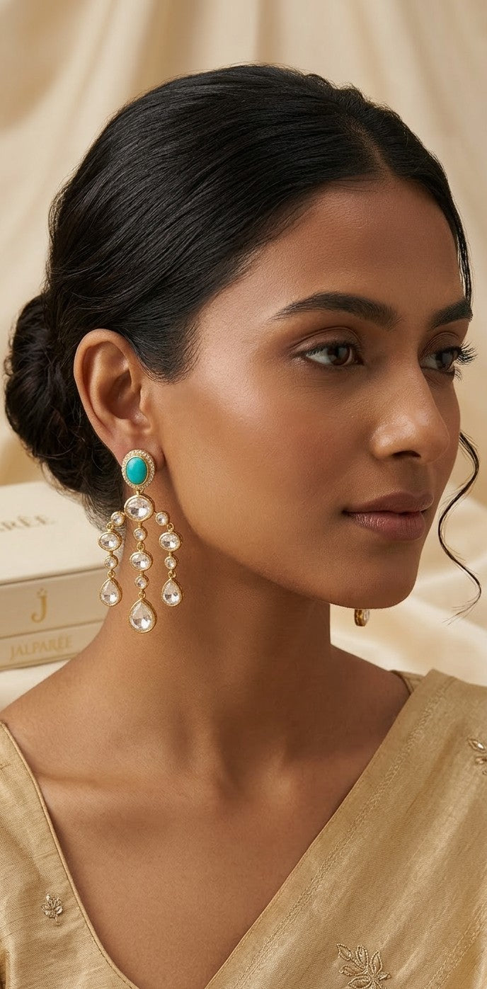 JALPARËE | Heritage Kundan & Turquoise Chandelier Drop Earrings