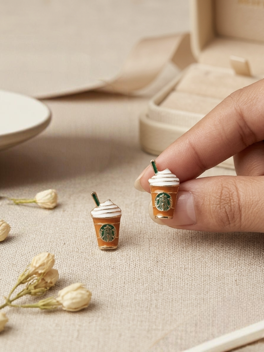Jalparee Starbucks-Inspired Coffee Frappe Stud Earrings – Cute Miniature Iced Coffee Enamel Western Earrings