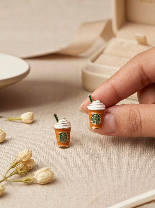 Jalparee Starbucks-Inspired Coffee Frappe Stud Earrings – Cute Miniature Iced Coffee Enamel Western Earrings