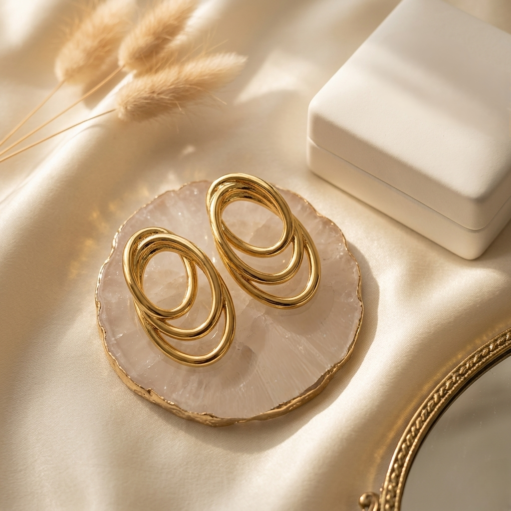 Jalparee Aura Interlocking Triple Oval Hoop Earrings - Gold Plated