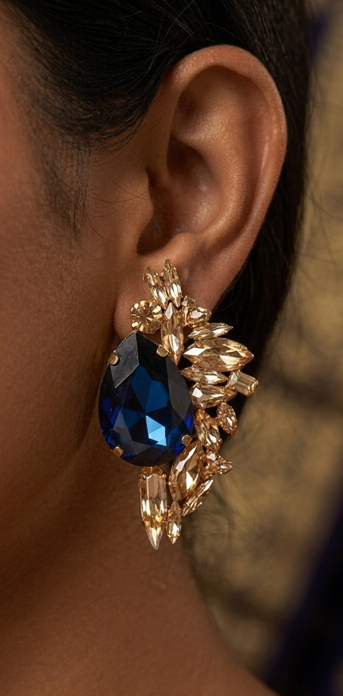 Jalparee Sapphire Sovereign Teardrop & Cluster Statement Earrings