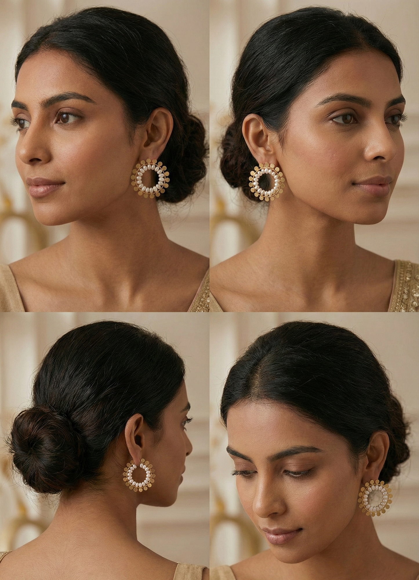 Jalparee Golden Pearl Sunburst Indo-Western Earrings