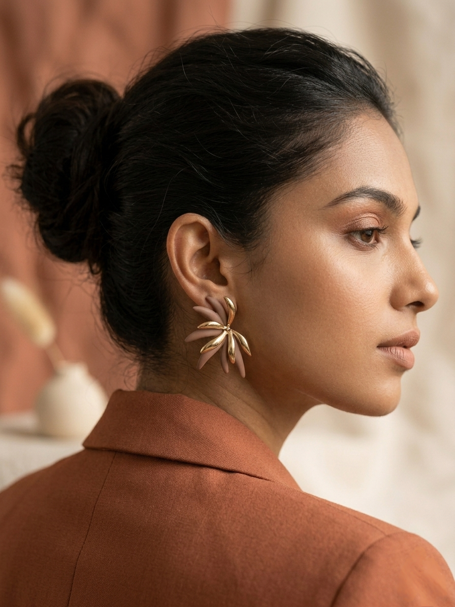 Jalparee Earthy Chic Gold-Tone Tropical Fan Earrings