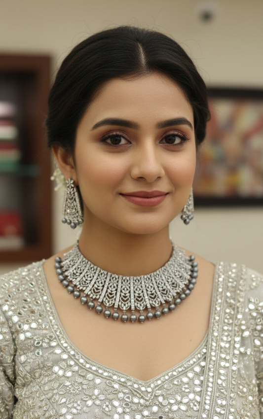 Regal Charm AD Necklace Set with Black Rhodium Polish