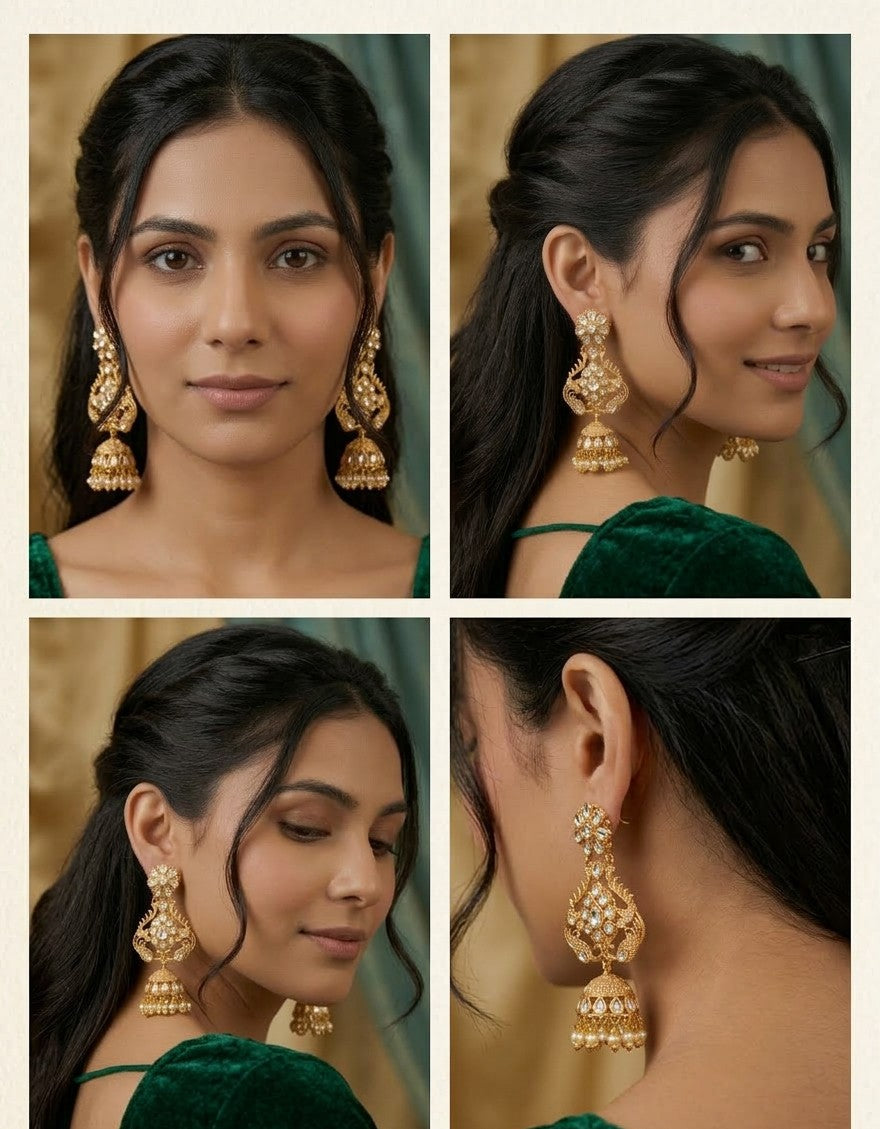 ✨ Zuri Polki Kundan Gold-Plated Jhumka Earrings by Jalparee ✨