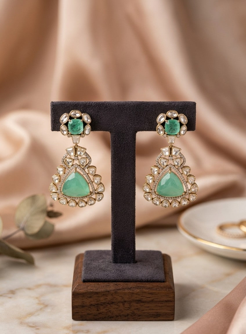 Majestic Jalparee Kundan Emerald Pendant Earrings for Traditional Royalty