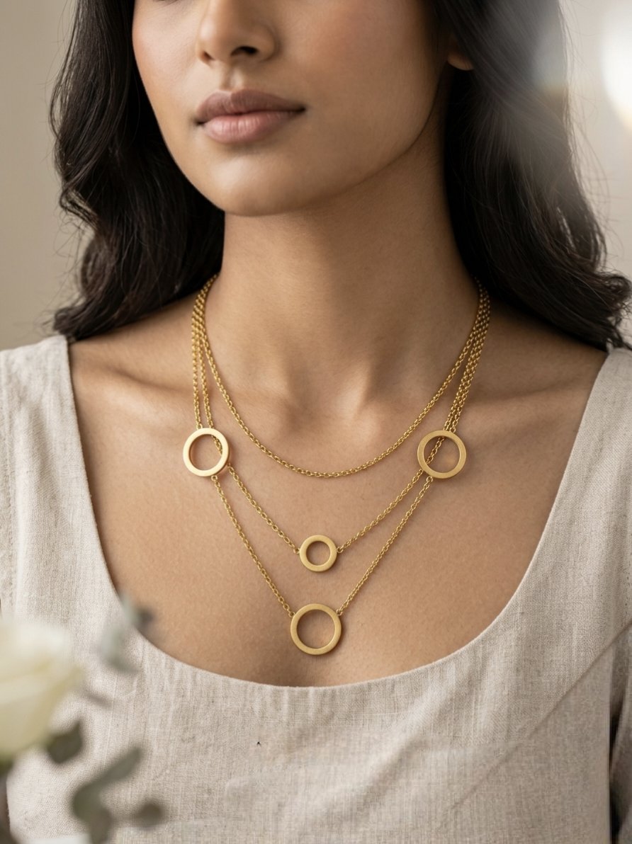 Jalparee Western Elegance Triple-Layer Geometric Circle Necklace