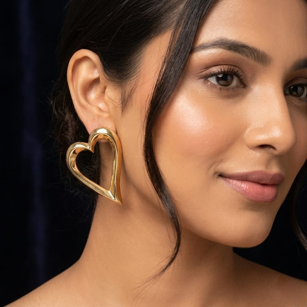 Radiant Open-Heart Gold Stud Earrings