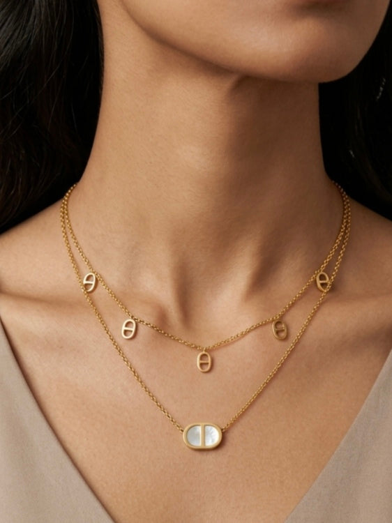 Jalparee Minimalist Layered Dainty Charm Necklace – Mother-of-Pearl Edition