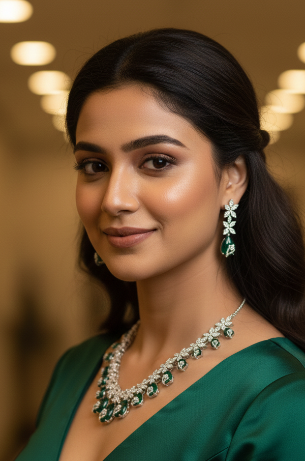 The Emerald Blossom American Diamond Set