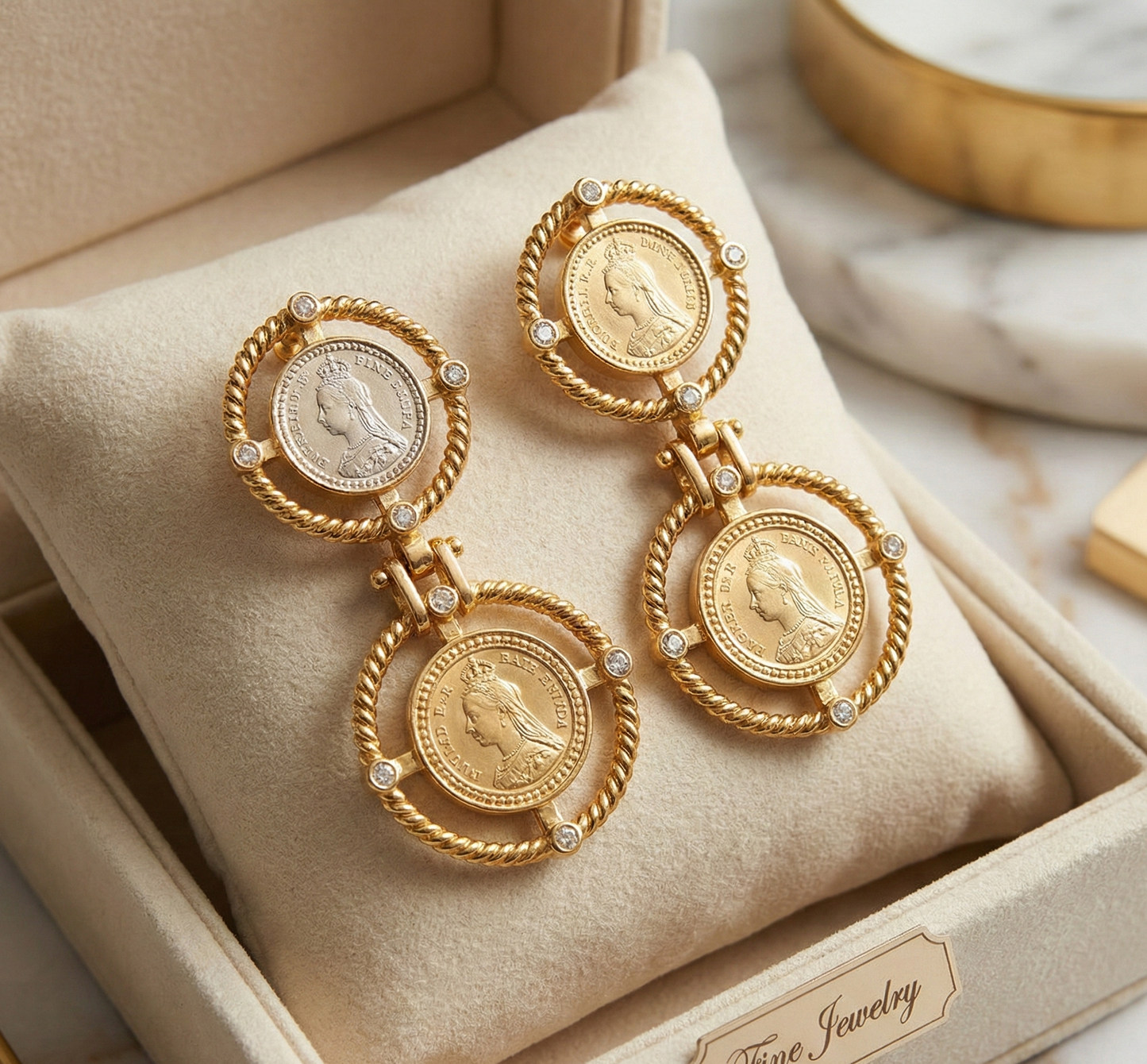 Jalparee Regal Heritage Gold Coin Drop Earrings