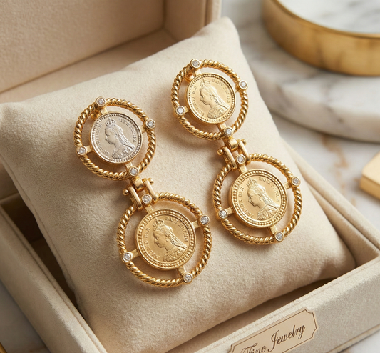 Jalparee Regal Heritage Gold Coin Drop Earrings