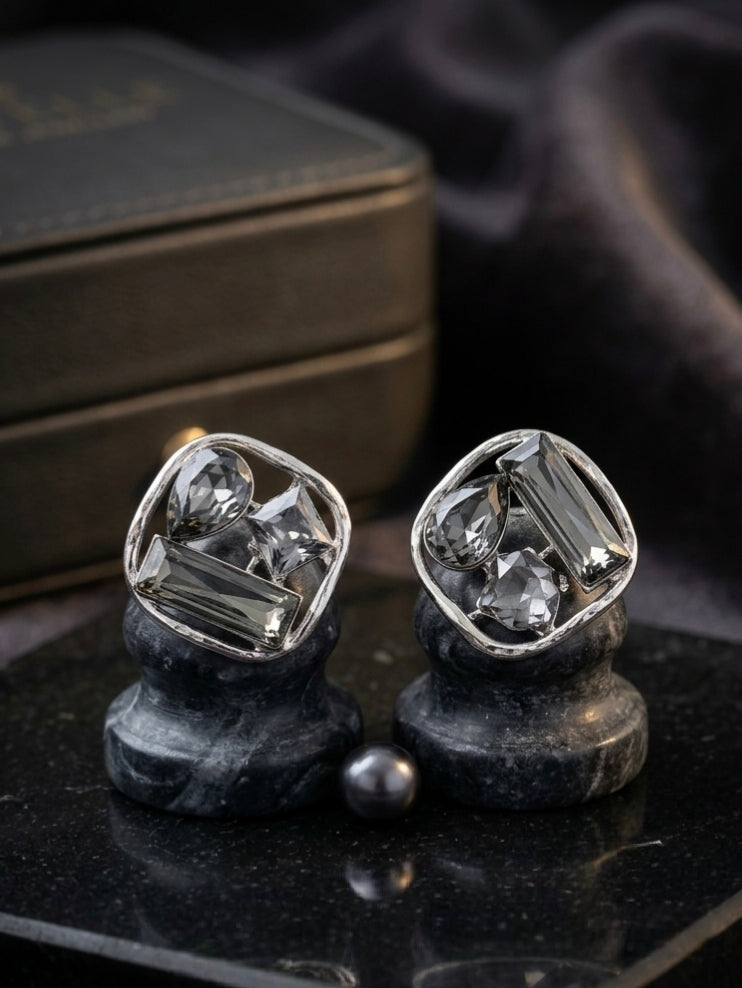 Jalparee Twilight Geometric Stud Earrings – Contemporary Smoky Crystal Statement Studs