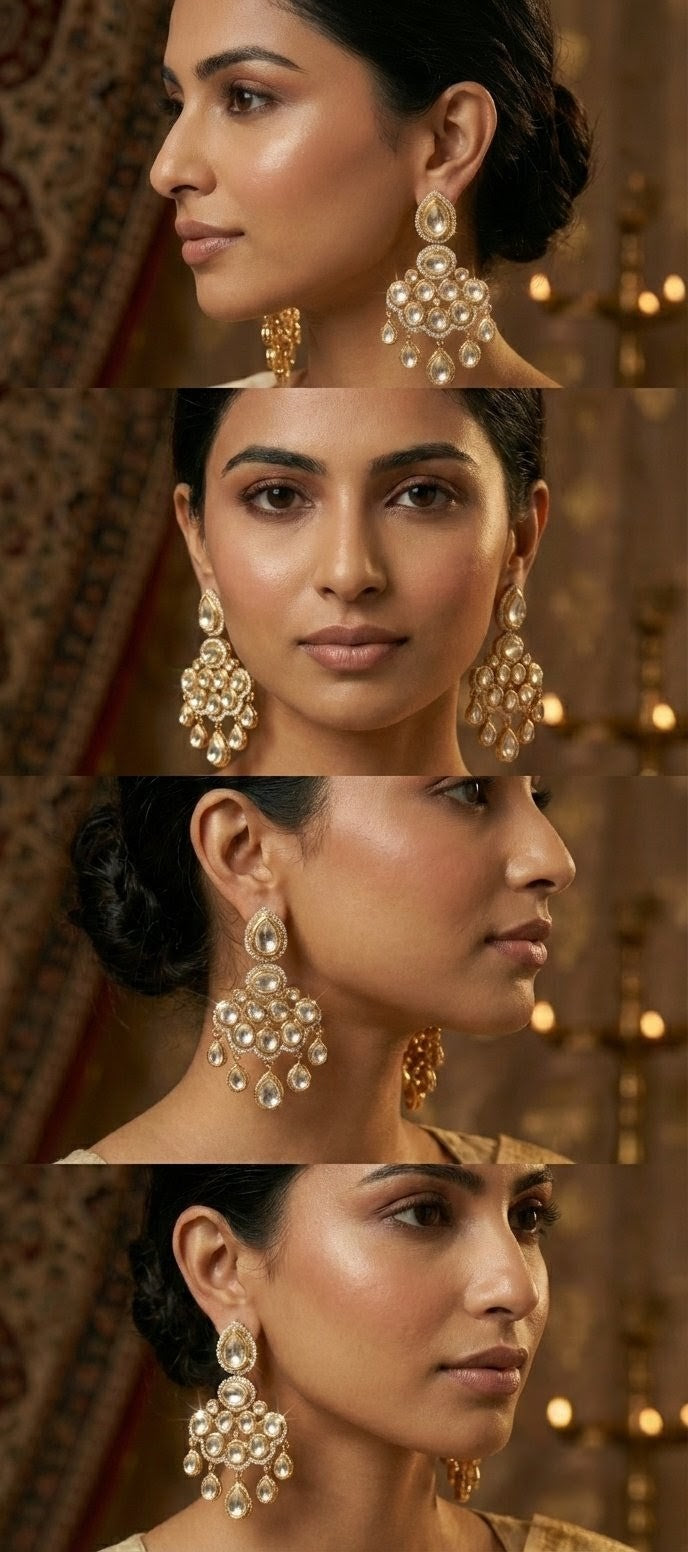 The 'Sitara' Royal Kundan & CZ Chandbali Earrings by Jalparee