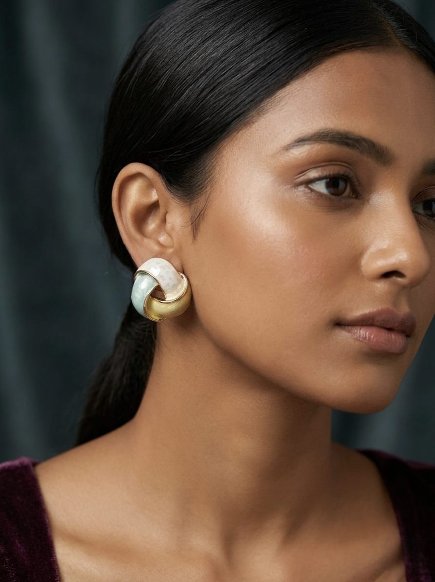 Jalparee Pastel Harmony Interlocking Knot Stud Earrings – Tricolor Western Gold-Toned Studs