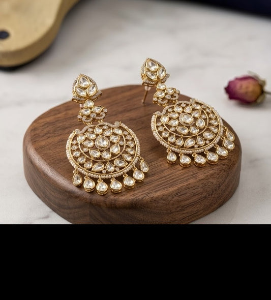 Jalparee Kundan and Pearl Chandelier Earrings in Gold