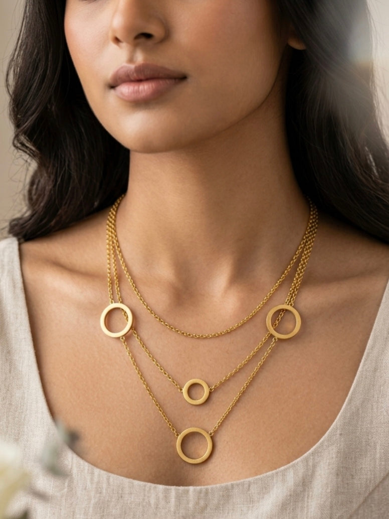 Jalparee Western Elegance Triple-Layer Geometric Circle Necklace