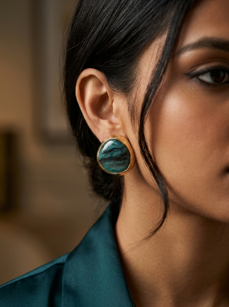 Jalparee Oceanic Glaze Organic-Shaped Golden Stud Earrings