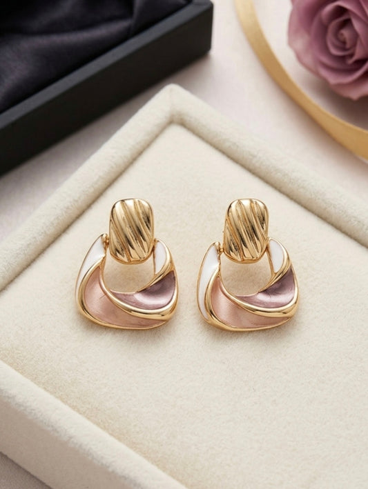 Jalparee Pastel Harmony Geometric Drop Earrings – Contemporary Gold-Plated Western Statement Studs