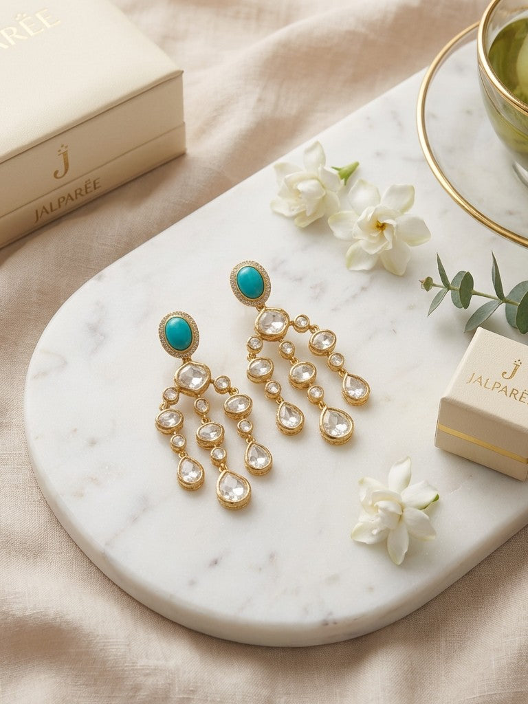 JALPARËE | Heritage Kundan & Turquoise Chandelier Drop Earrings