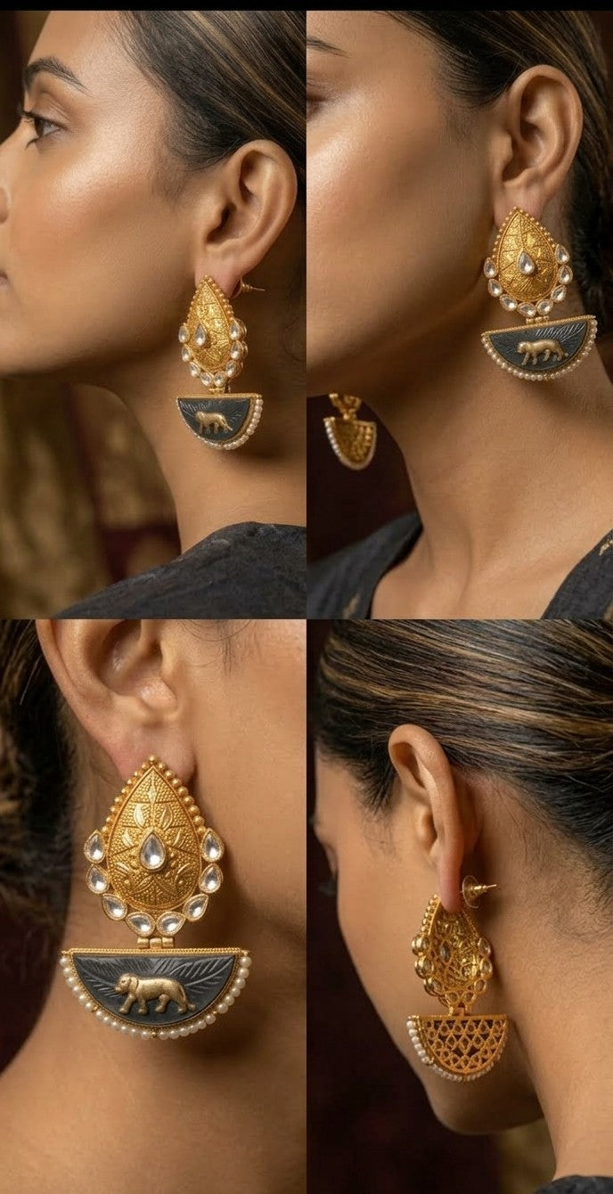 Jalparee Kundan and Meenakari Lion Motif Dangler Earrings