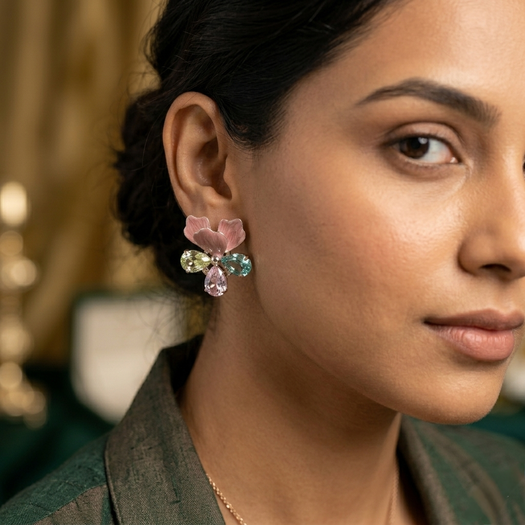 Floral Pastel Crystal Stud Earrings