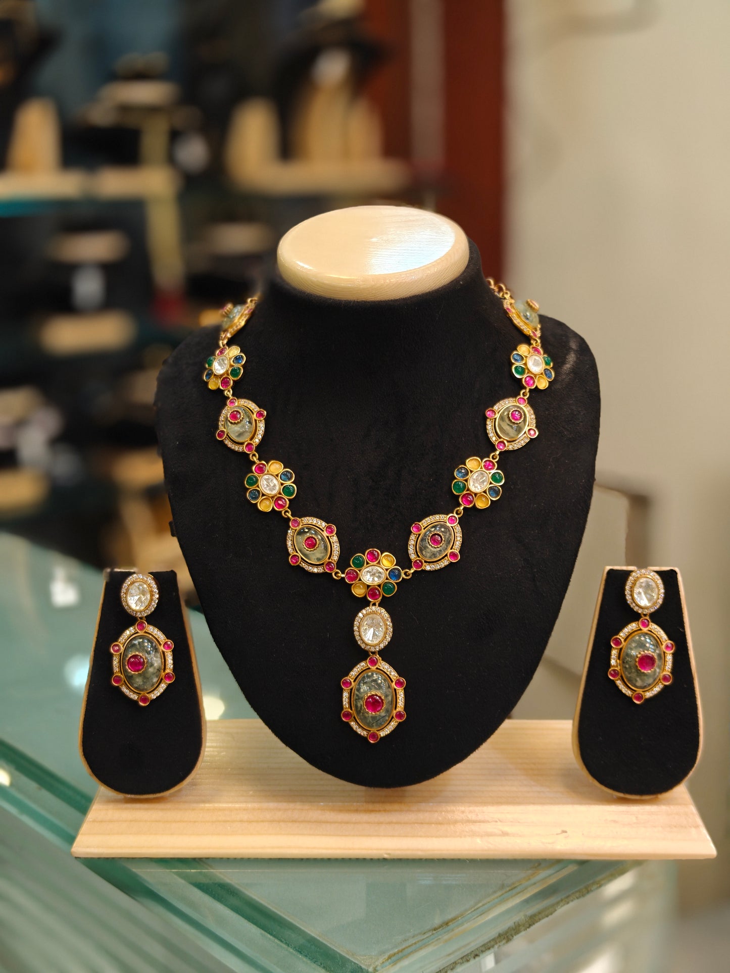 Regal Garden: Multi-Stone & Polki Necklace Set