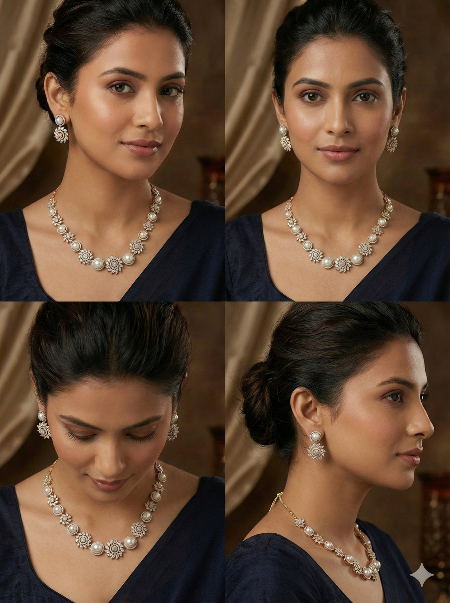Exquisite American Diamond & Faux Pearl Necklace Set