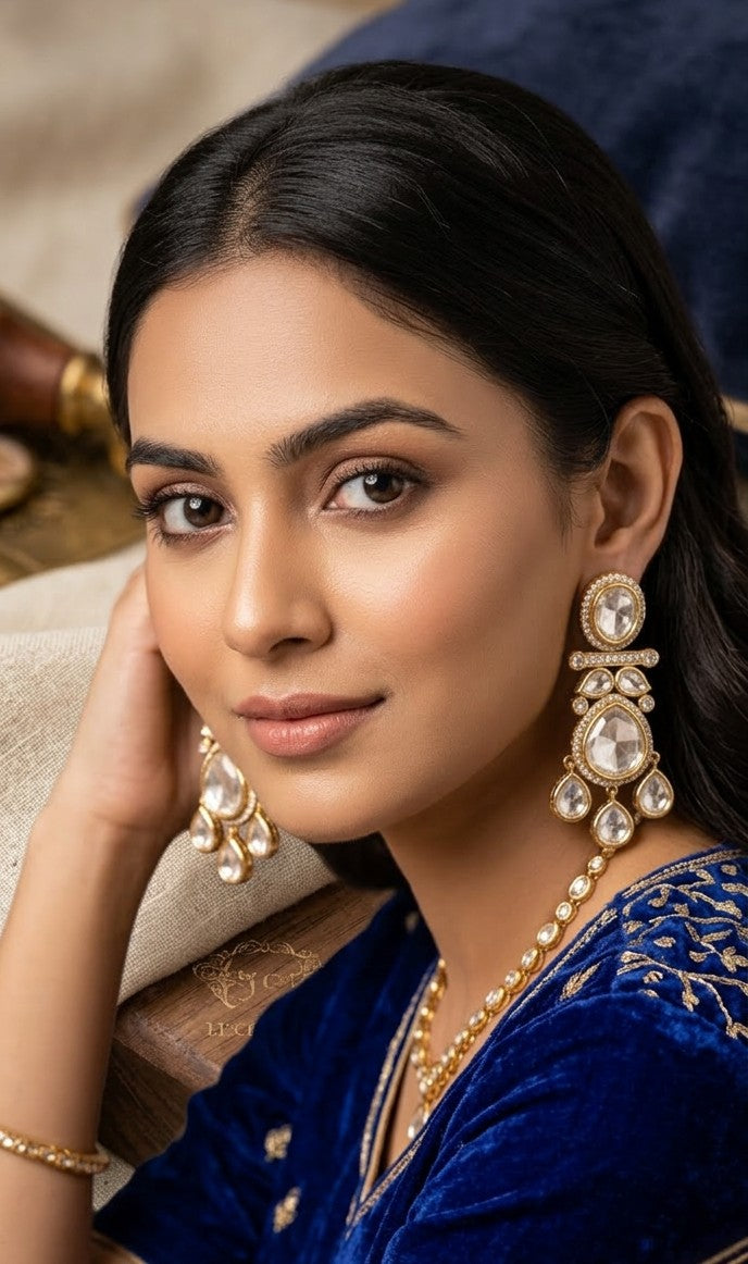 Jalparee - Vintage-Inspired Gold & Polki Chandbali Earrings