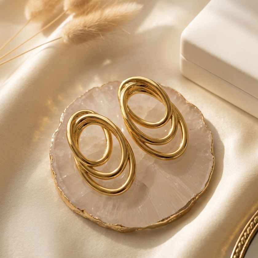 Jalparee Aura Interlocking Triple Oval Hoop Earrings - Gold Plated