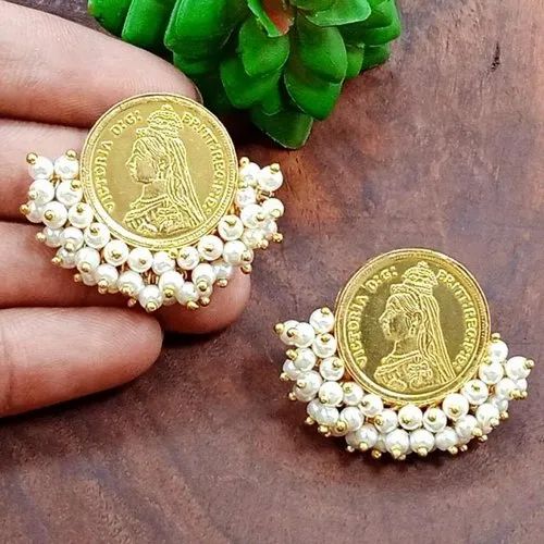 Indo-Western Coin Earrings with Pearl Cluster