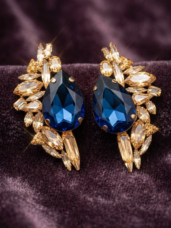 Jalparee Sapphire Sovereign Teardrop & Cluster Statement Earrings