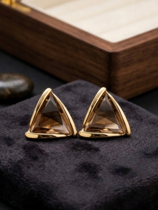 Jalparee Smoky Amber Geometric Triangle Stud Earrings – Gold-Toned Contemporary Western Wear