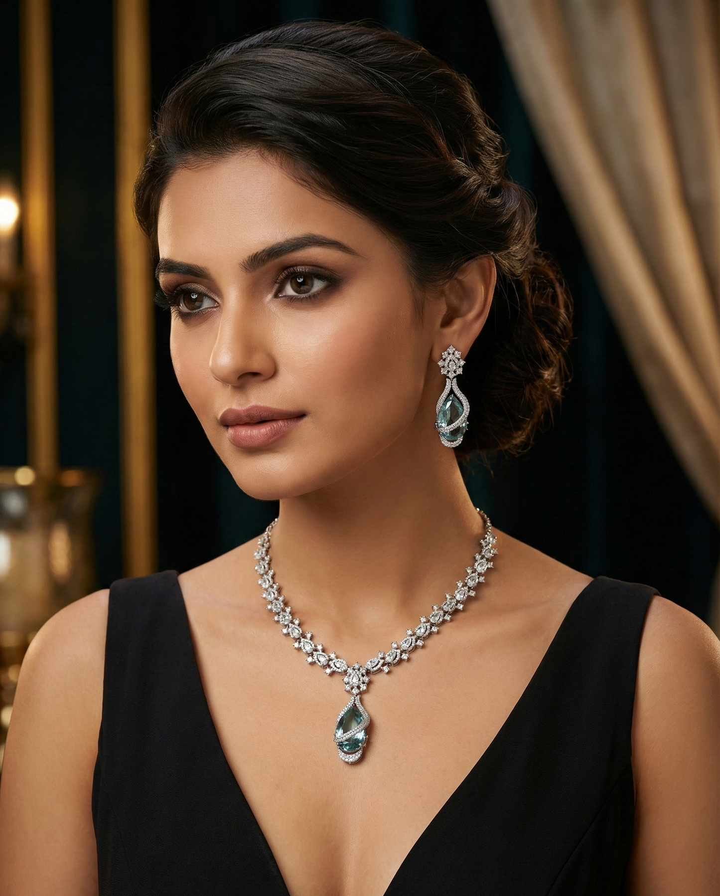 💎 Aqua Blue AD Statement Necklace Set