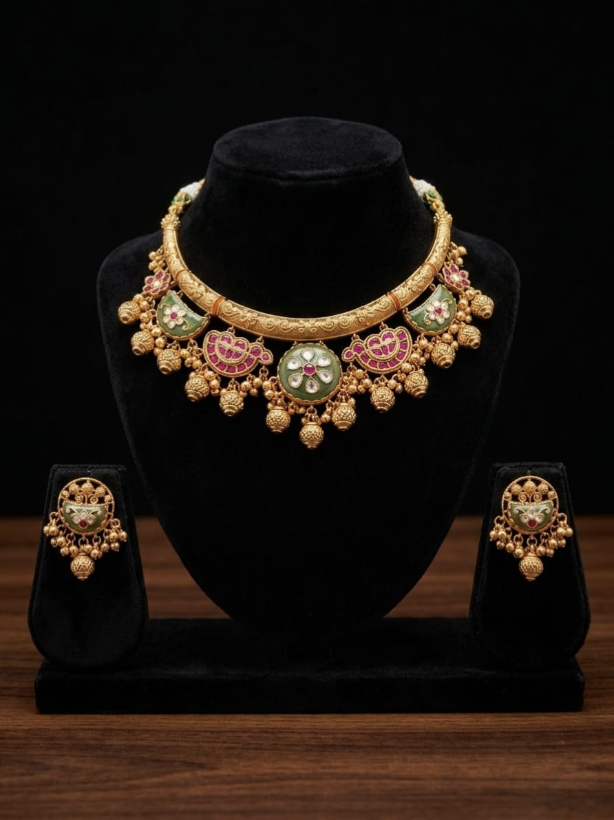 Heritage Hasli Necklace Set with Meenakari & Kemp Accents