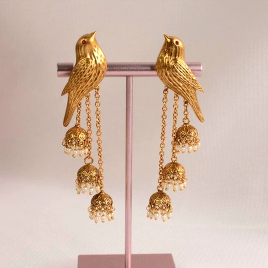 Bird Motif Jhumka Earrings