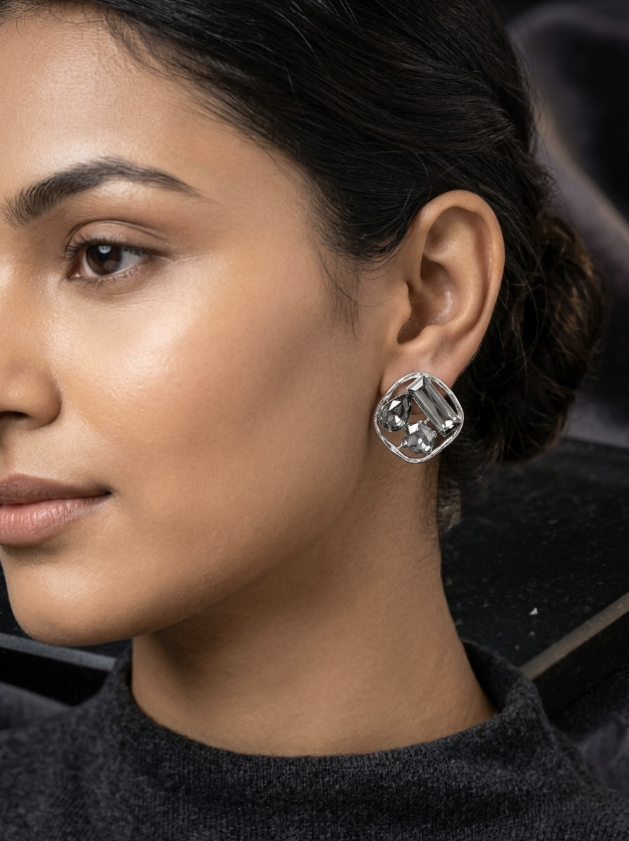 Jalparee Twilight Geometric Stud Earrings – Contemporary Smoky Crystal Statement Studs